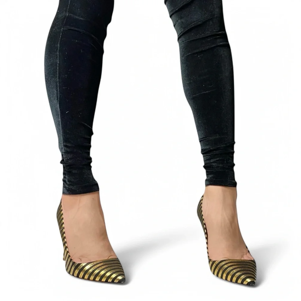 J.Crew Gold & Black Striped Heels - Size 8.5 - Picture 3 of 4